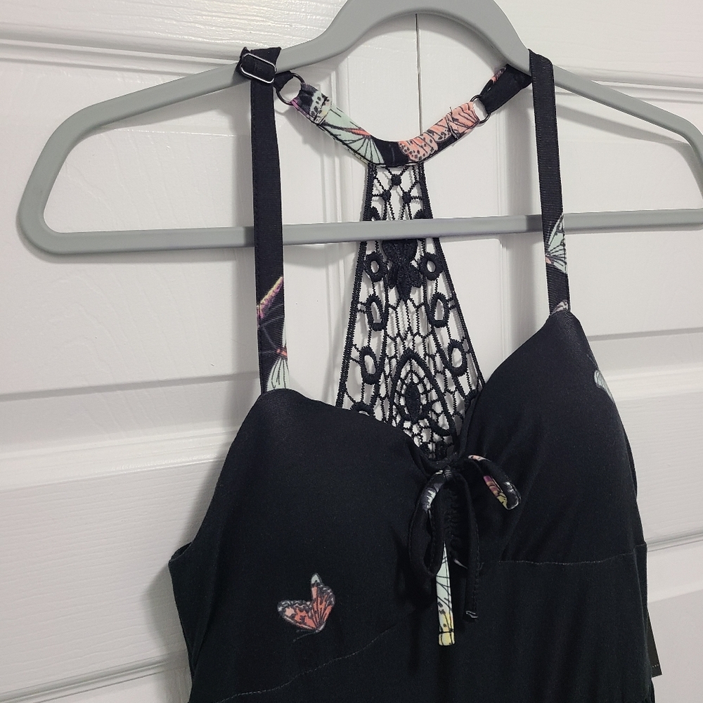 No Boundaries Black Butterfly Halter Sundress Cocktail NB Sweetheart Lace Back S - Picture 3 of 10